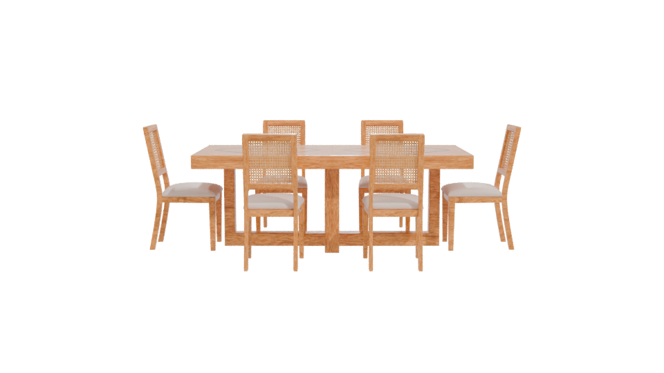 Stylish Wooden Dining Table with Rattan Chairs - Professional 3D Model Render 11