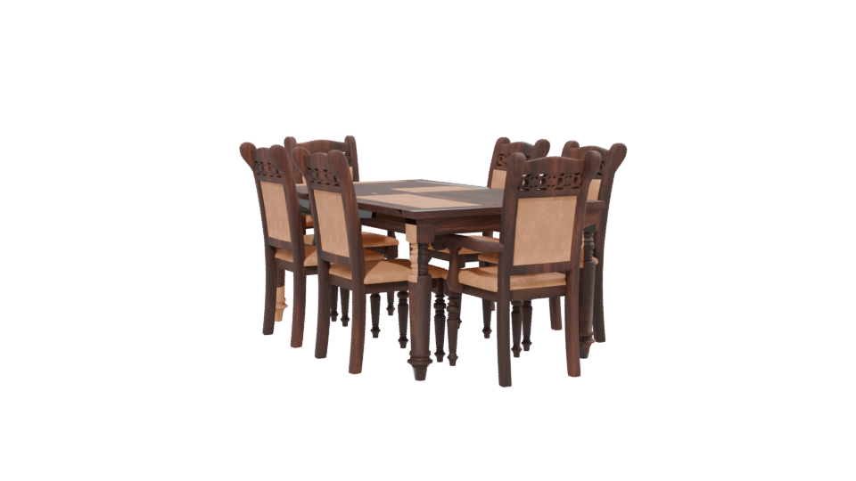 Elegant Vintage Wooden Dining Set 3D Model - Professional 3D Model Render 13