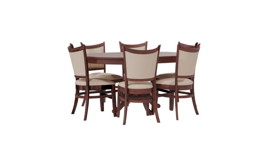 Elegant Round Wooden Dining Table with Upholstered Chairs - Professional 3D Model Render 7