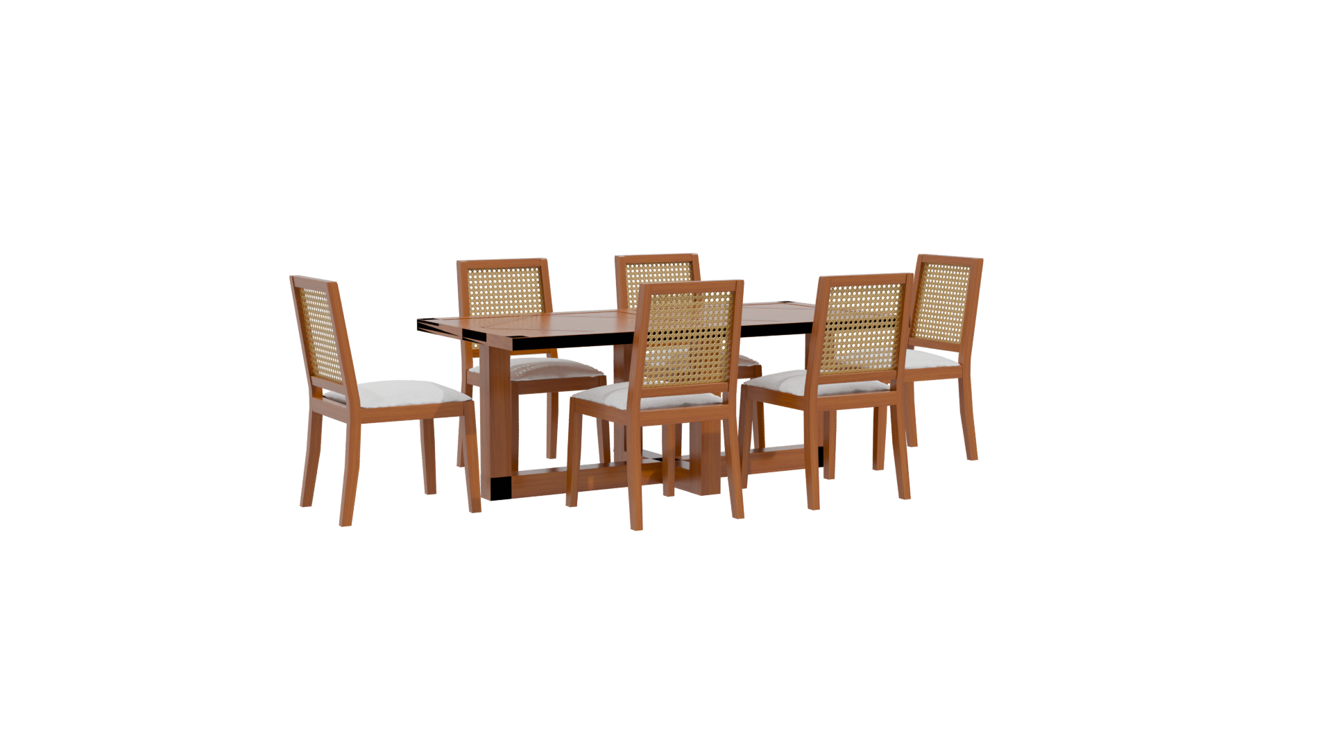 Stylish Wooden Dining Table Set - Professional 3D Model Render 10
