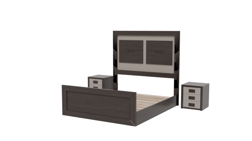 Stylish Wooden Bed with Nightstands 3D Model - Professional 3D Model Render 12