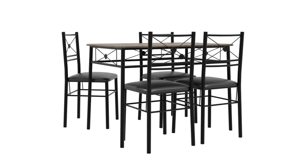 Stylish Wooden Dining Table Set - Professional 3D Model Render 4