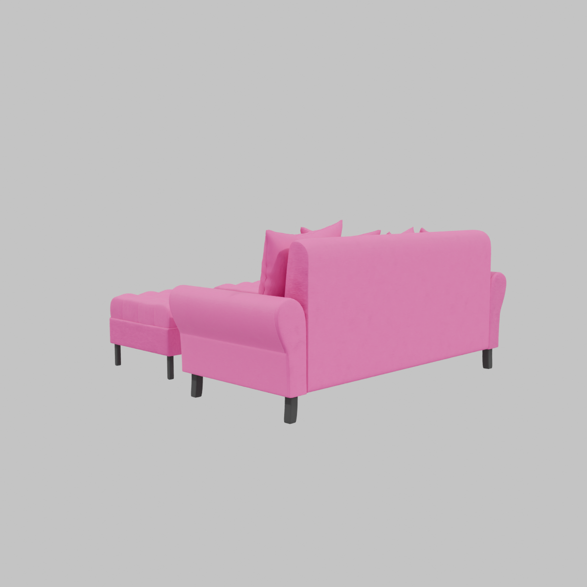 Sofa Lua 3C + 2 Poufs Felpa_Fucsia_2