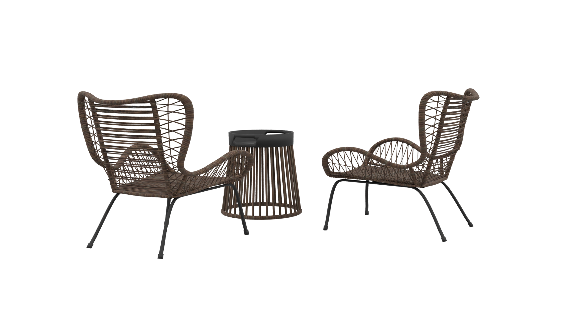 Stylish Rattan Lounge Chair Set - Professional 3D Model Render 3