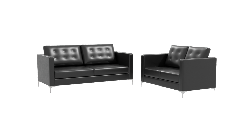 Stylish Black Leather Sofa Set - Professional 3D Model Render 10