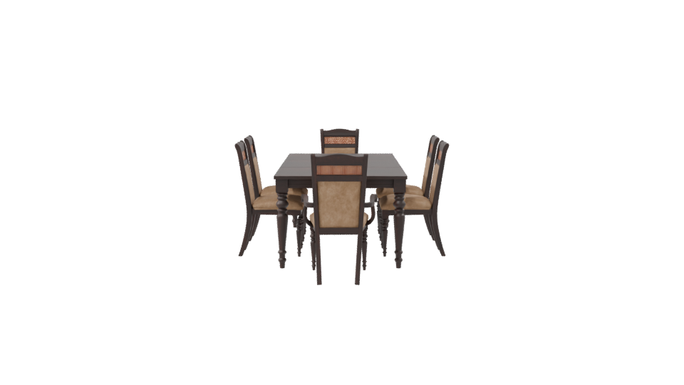 Elegant Wooden Dining Table with Upholstered Chairs 3D Model - Professional 3D Model Render 8