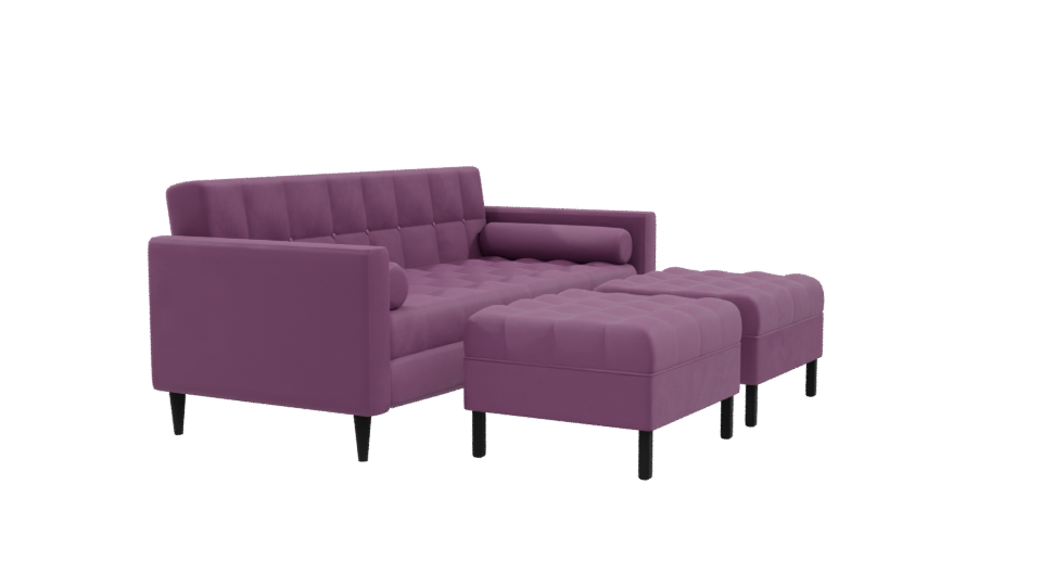 Retro Sofa with Poufs 3D Model - Professional 3D Model Render 9
