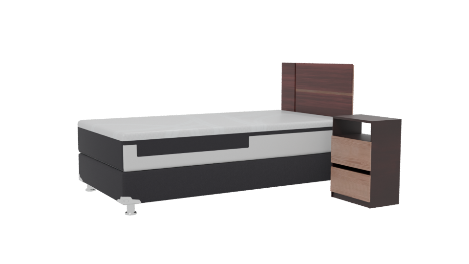Stylish Minimalist Single Bed with Nightstand 3D Model - Professional 3D Model Render 13