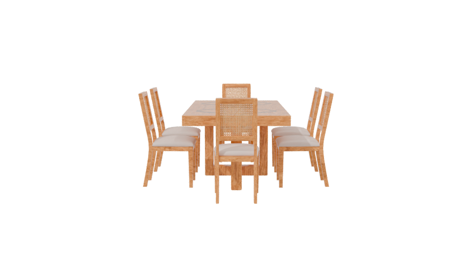 Stylish Wooden Dining Table with Rattan Chairs - Professional 3D Model Render 2