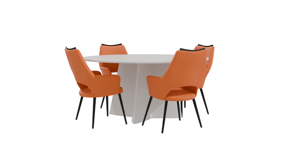 Circular Modern Dining Table with Orange Chairs 3D Model - Professional 3D Model Render 10