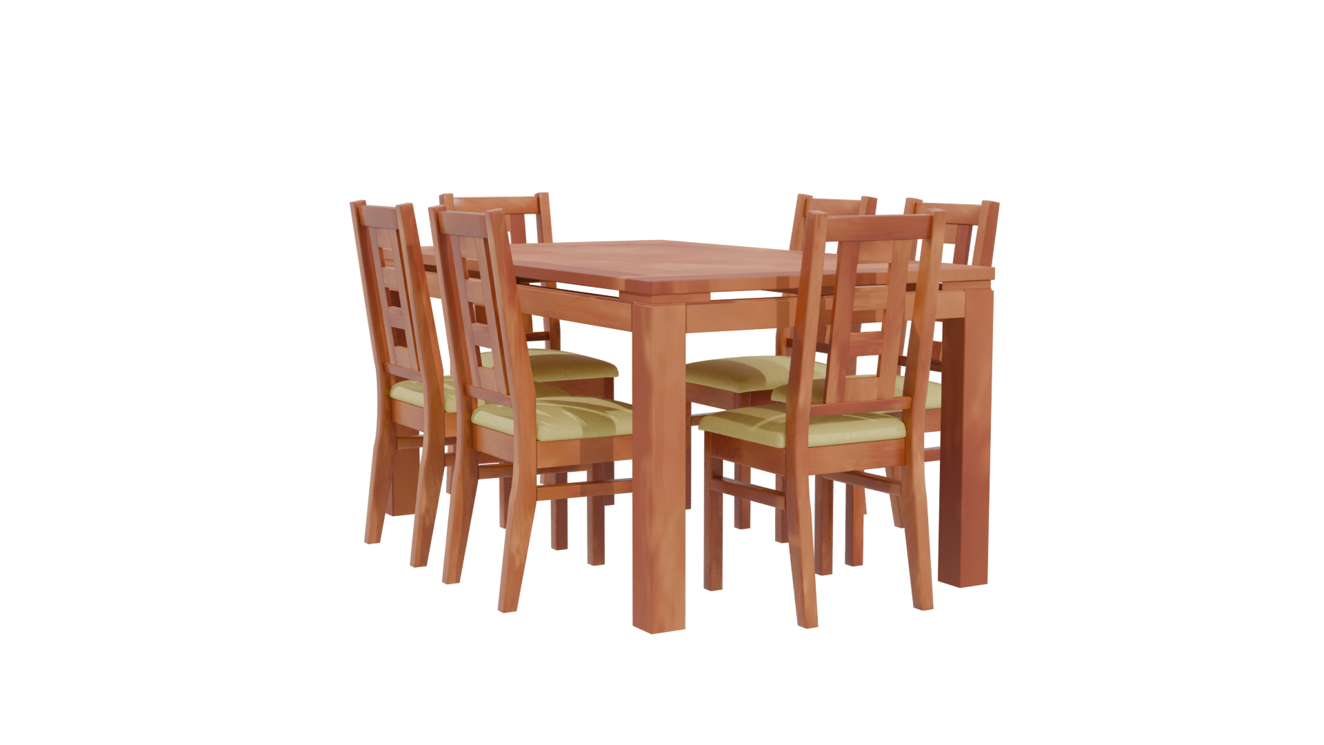 Stylish Wooden Dining Table Set 3D Model - Professional 3D Model Render 4