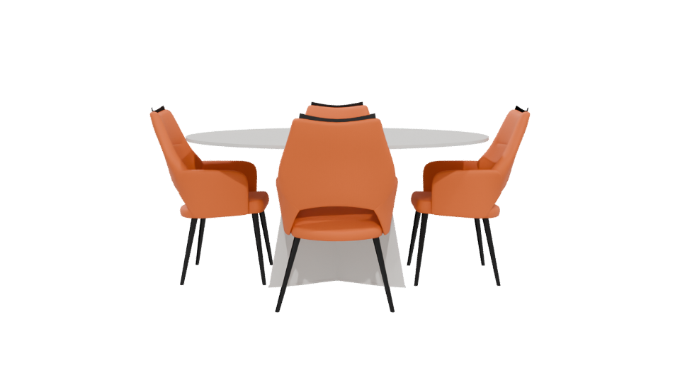 Circular Modern Dining Table with Orange Chairs 3D Model - Professional 3D Model Render 5