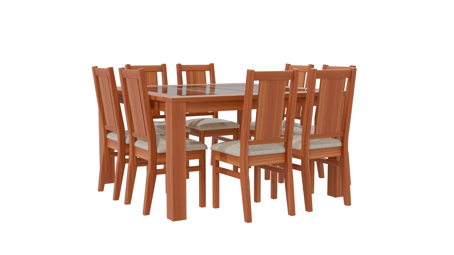 Stylish Wooden Dining Table Set 3D Model - Professional 3D Model Render 7