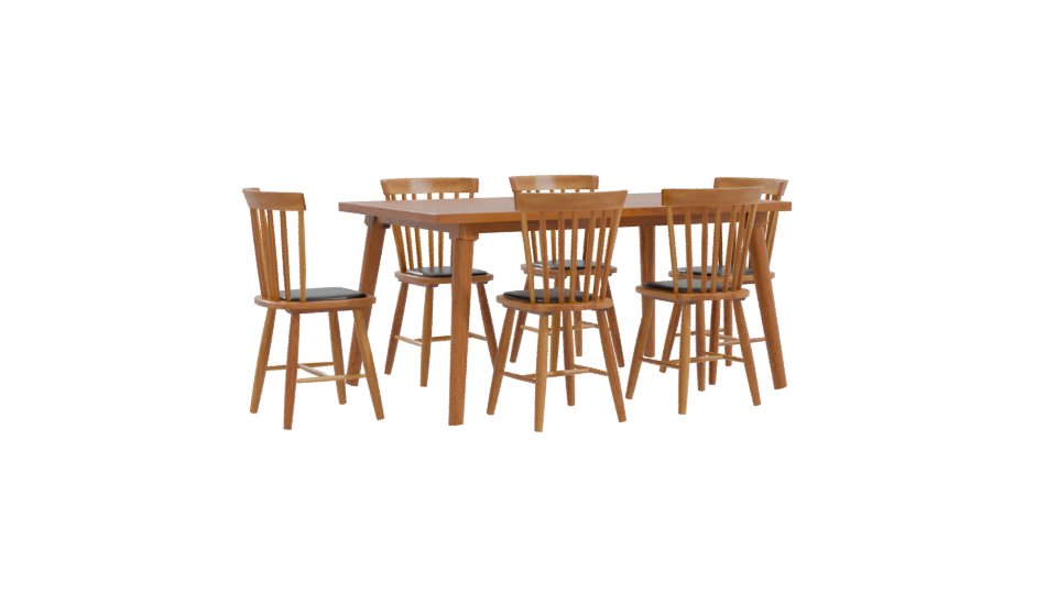 Stylish Wooden Dining Table with Chairs Set 3D Model - Professional 3D Model Render 10