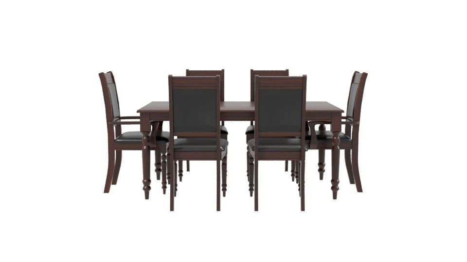 Elegant Wooden Dining Table with Chairs Set 3D Model - Professional 3D Model Render 2