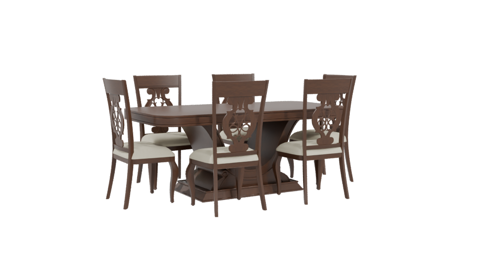 Elegant Wooden Dining Table Set - Professional 3D Model Render 4