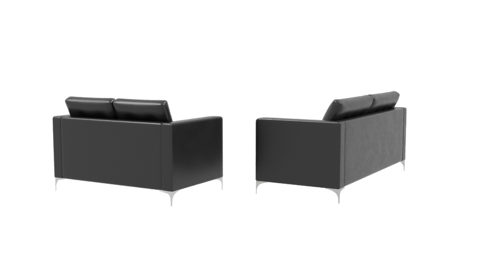 Stylish Black Leather Sofa Set - Professional 3D Model Render 3