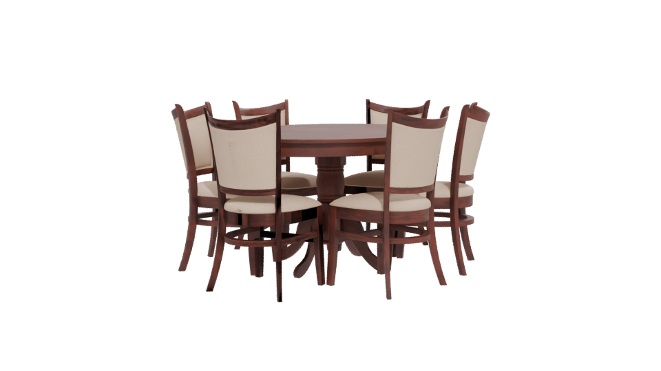 Elegant Round Wooden Dining Table with Upholstered Chairs - Professional 3D Model Render 12