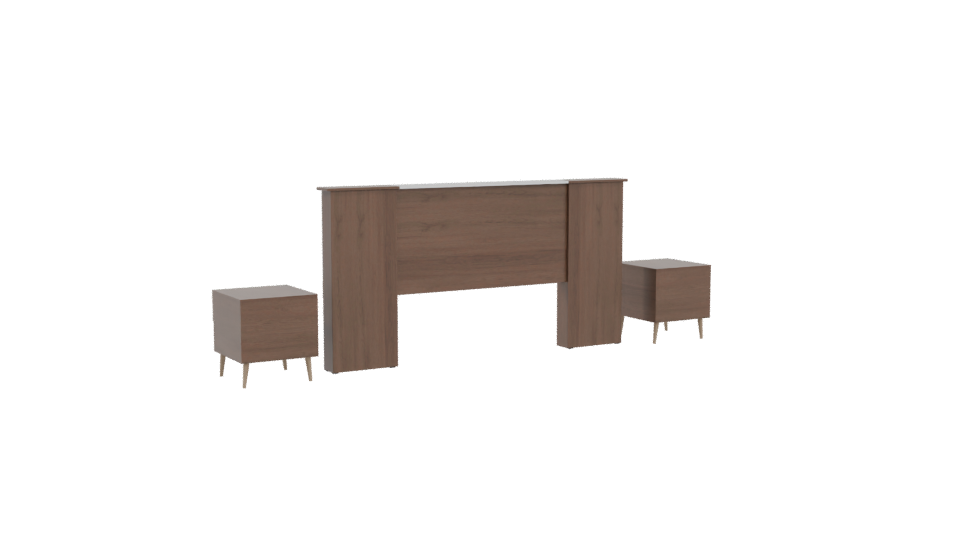 Stylish Wooden Bed Frame Set - Professional 3D Model Render 4