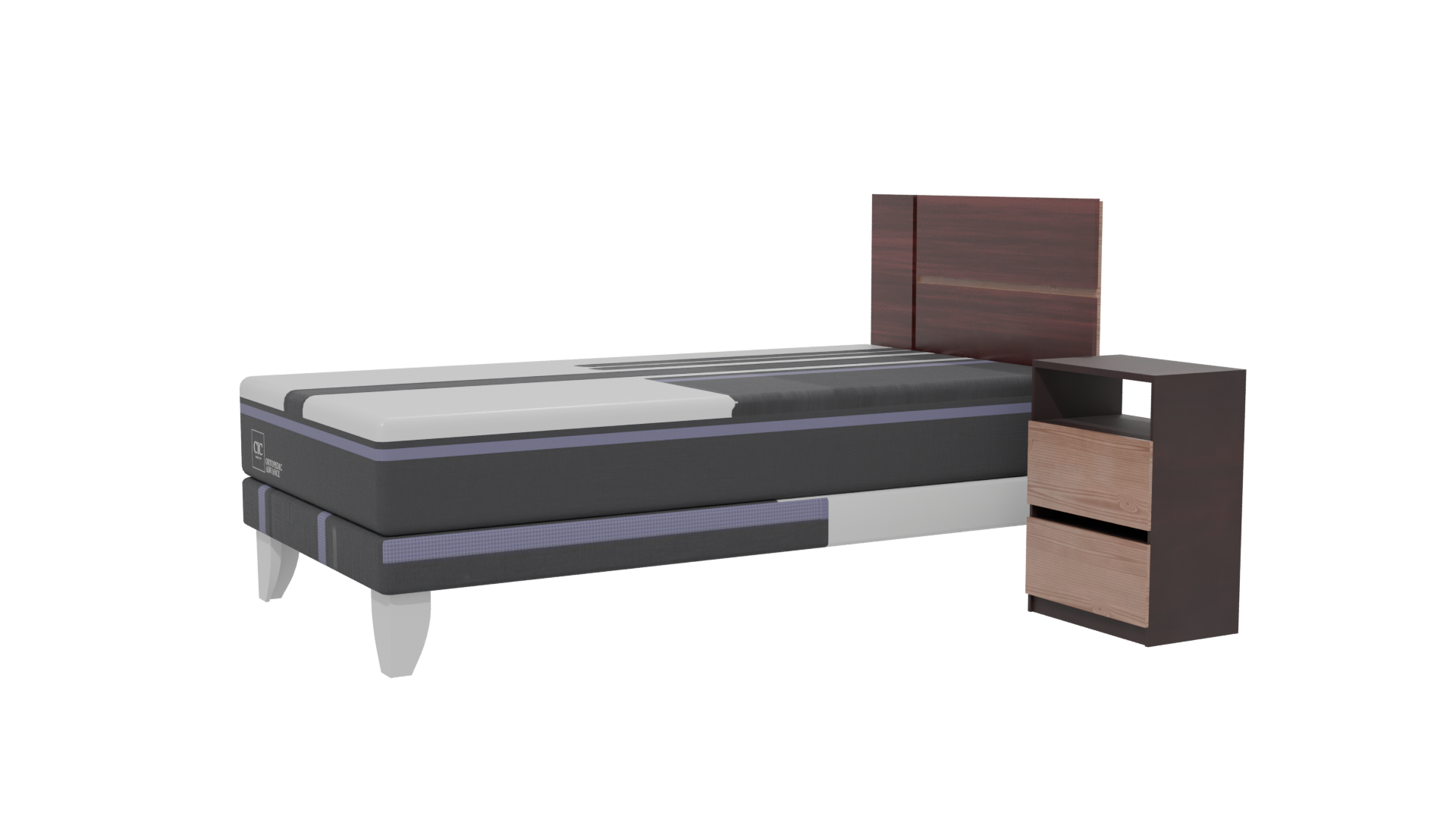 Stylish Bed with Nightstand Model - Professional 3D Model Render 13