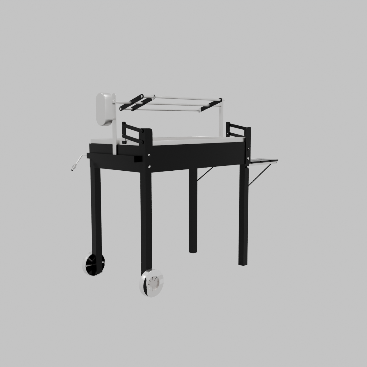 Parrilla A Carbón Con Espiedo Y Ruedas