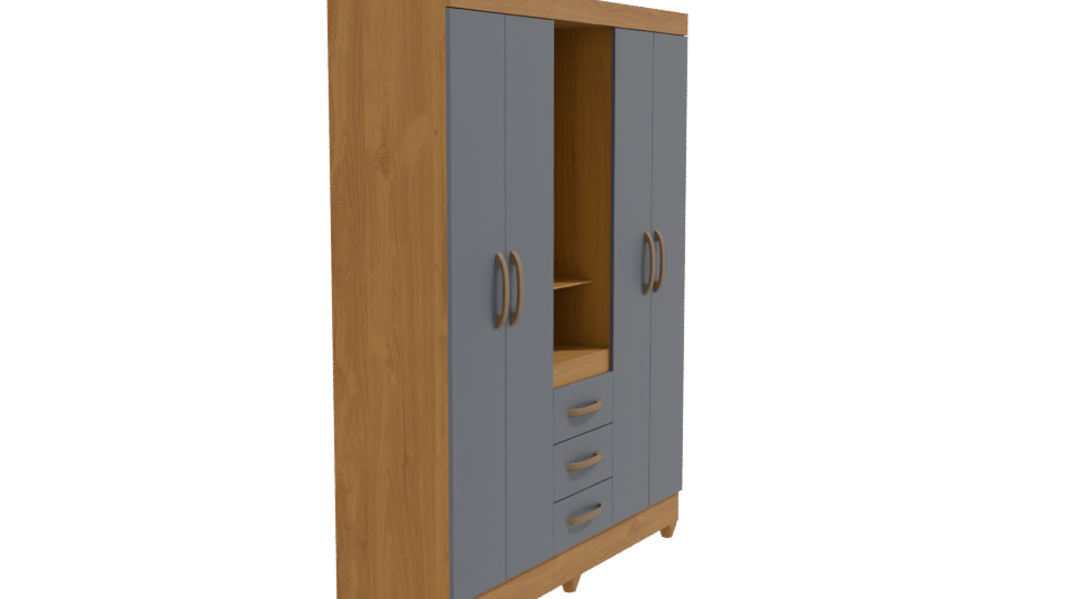Contemporary Wooden Wardrobe with Mirror 3D Model - Professional 3D Model Render 9