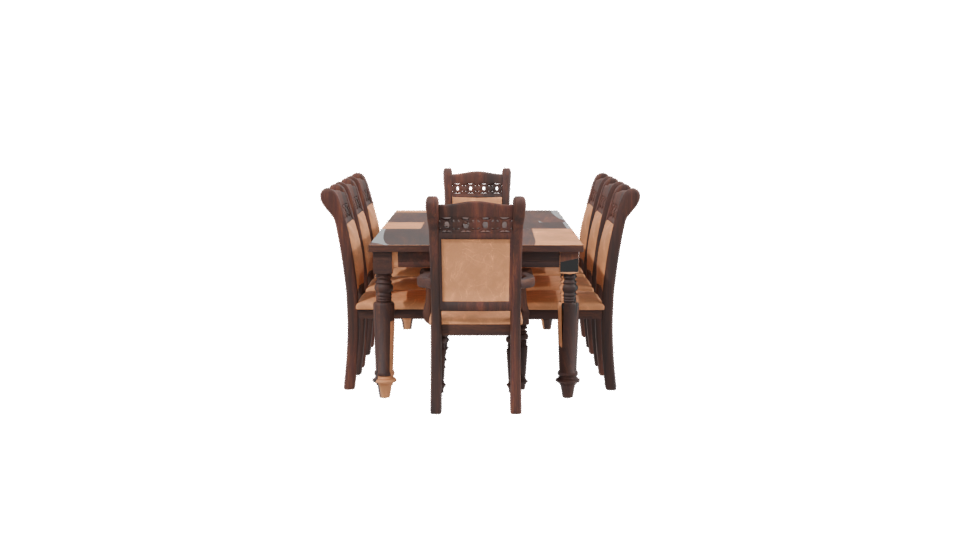 Elegant Wooden Dining Table Set - Professional 3D Model Render 2