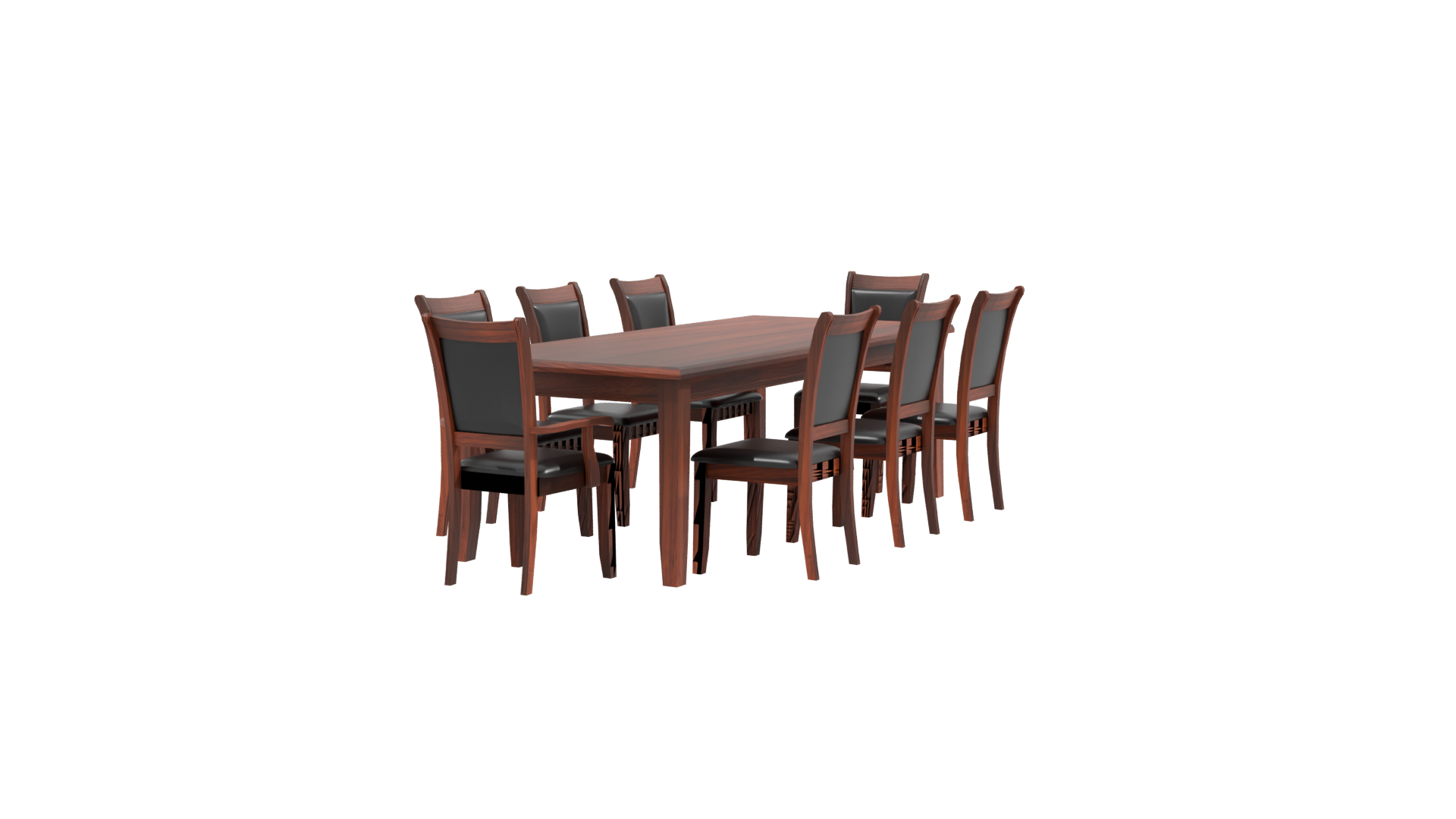 Elegant Rectangular Wooden Dining Table Set 3D Model - Professional 3D Model Render 9