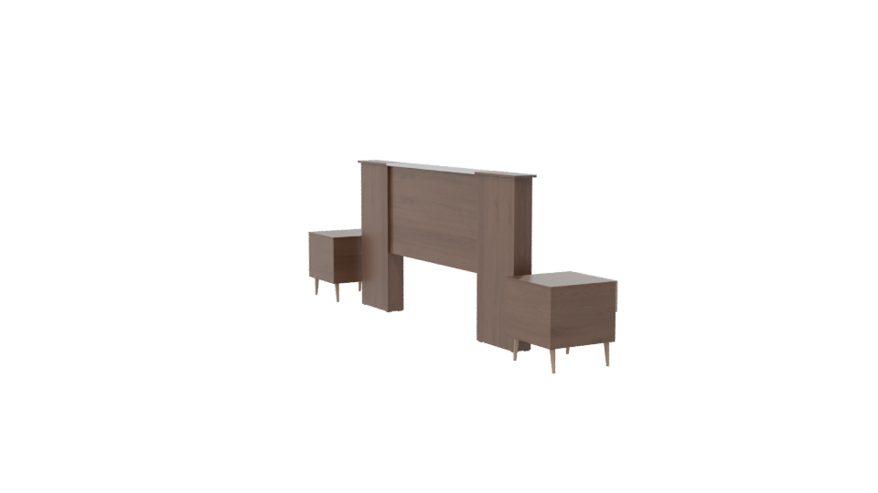 Stylish Wooden Bed Frame Set - Professional 3D Model Render 7