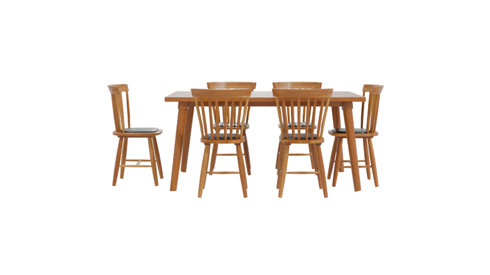 Stylish Wooden Dining Table with Chairs Set 3D Model - Professional 3D Model Render 11