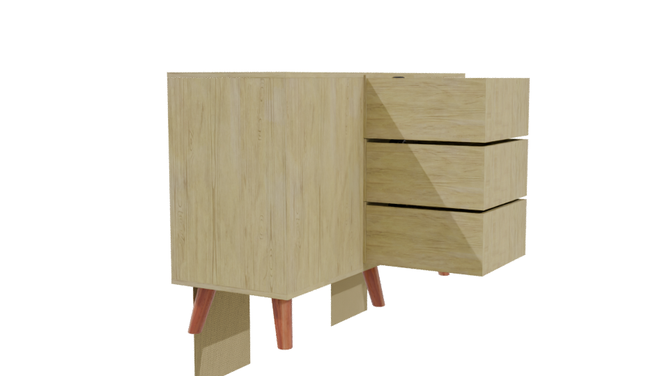 Vintage Wooden Sideboard 3D Model - Professional 3D Model Render 3