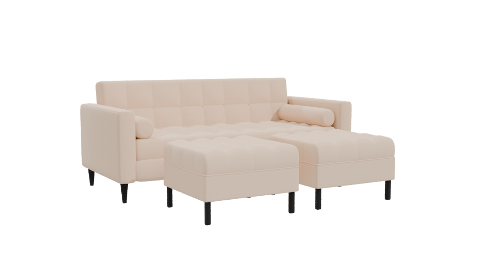 Retro Sofa with Poufs 3D Model - Professional 3D Model Render 10