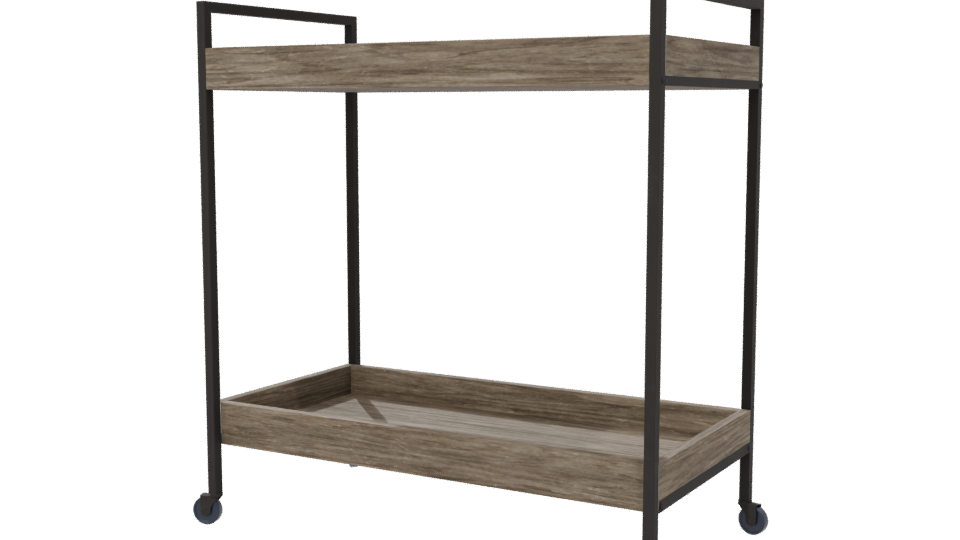 Industrial Wooden Serving Cart 3D Model - Professional 3D Model Render 6