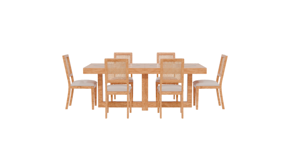 Stylish Wooden Dining Table with Rattan Chairs - Professional 3D Model Render 5