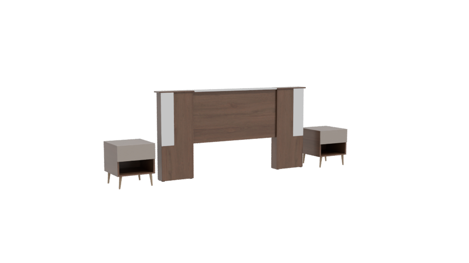 Stylish Wooden Bed Frame Set - Professional 3D Model Render 10