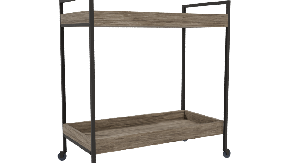 Industrial Wooden Serving Cart 3D Model - Professional 3D Model Render 4
