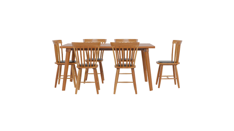 Stylish Wooden Dining Table with Chairs Set 3D Model - Professional 3D Model Render 5