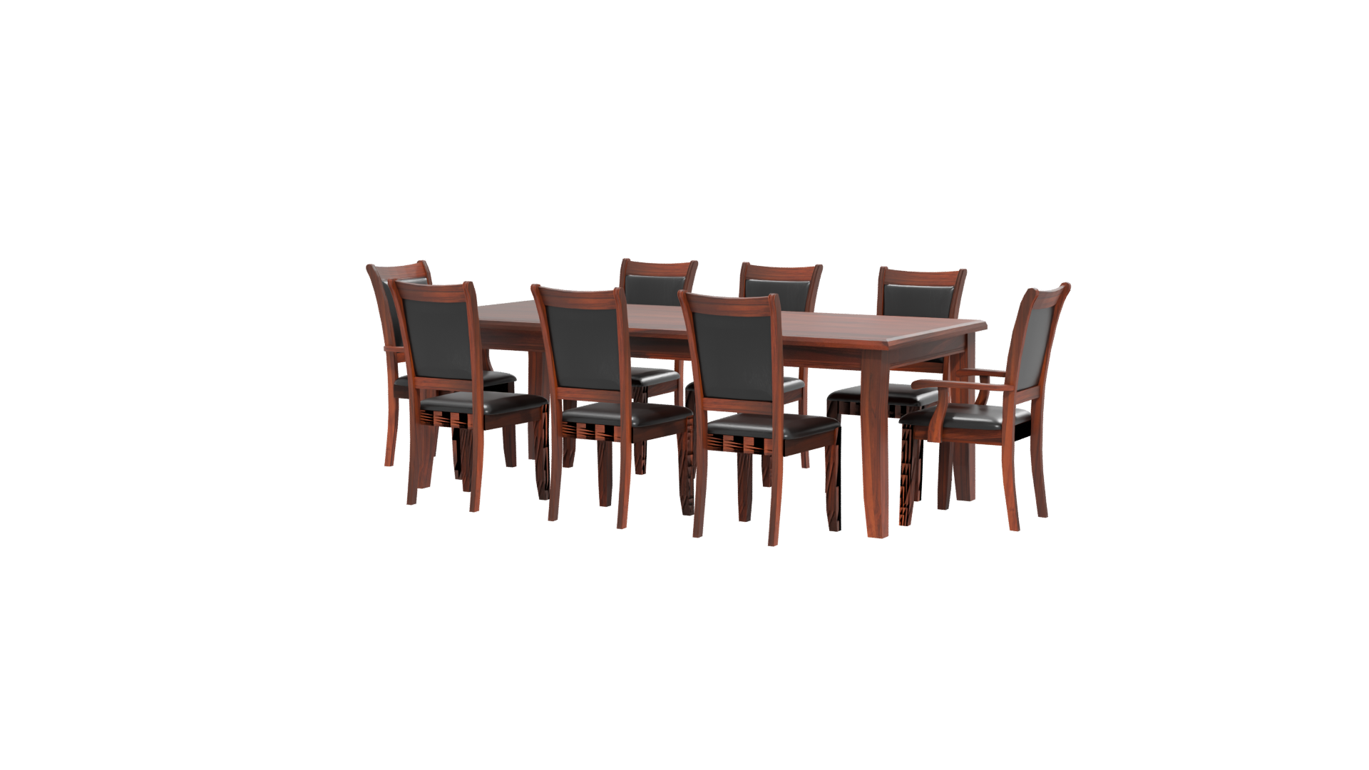 Elegant Rectangular Wooden Dining Table Set 3D Model - Professional 3D Model Render 12