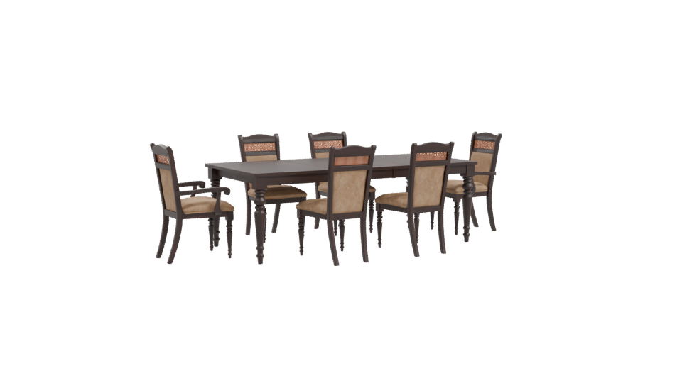 Elegant Wooden Dining Table with Upholstered Chairs 3D Model - Professional 3D Model Render 10