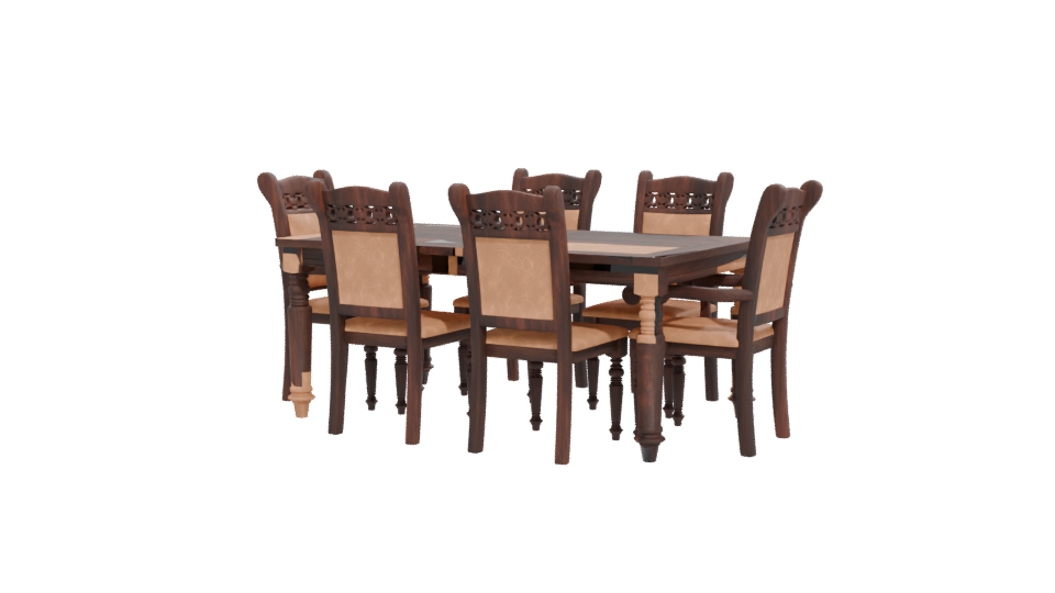 Elegant Vintage Wooden Dining Set 3D Model - Professional 3D Model Render 12
