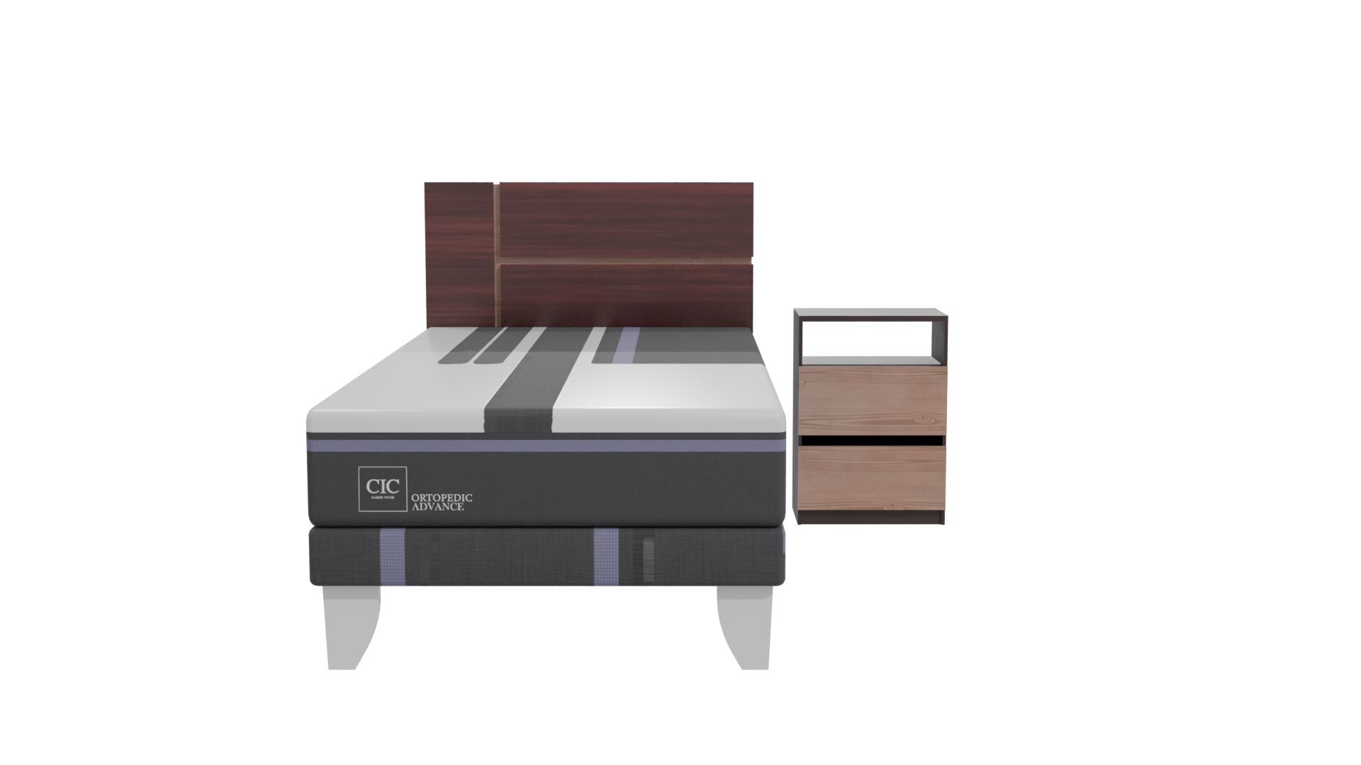 Stylish Bed with Nightstand Model - Professional 3D Model Render 11