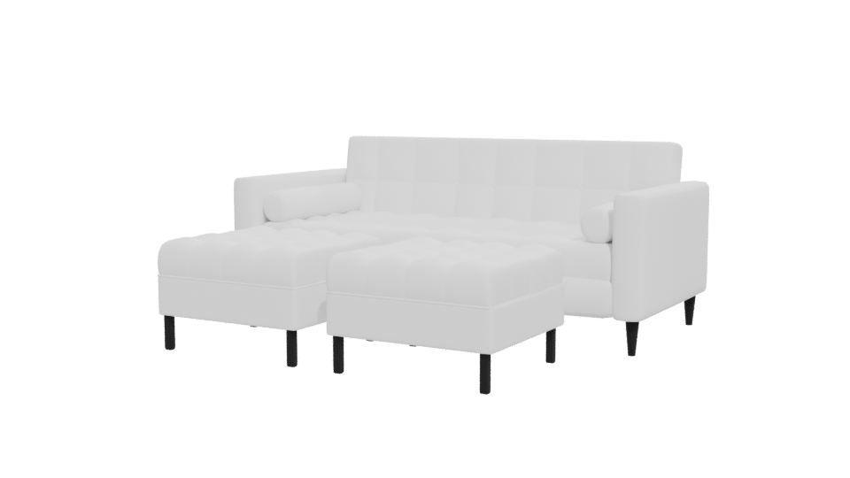 White Retro Sofa with Poufs 3D - Professional 3D Model Render 12