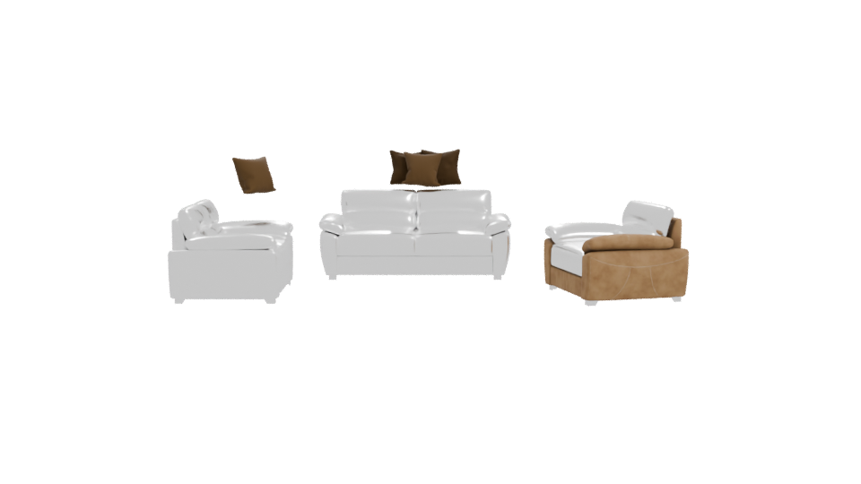 Stylish Brown Leather Sofa Set - Professional 3D Model Render 11