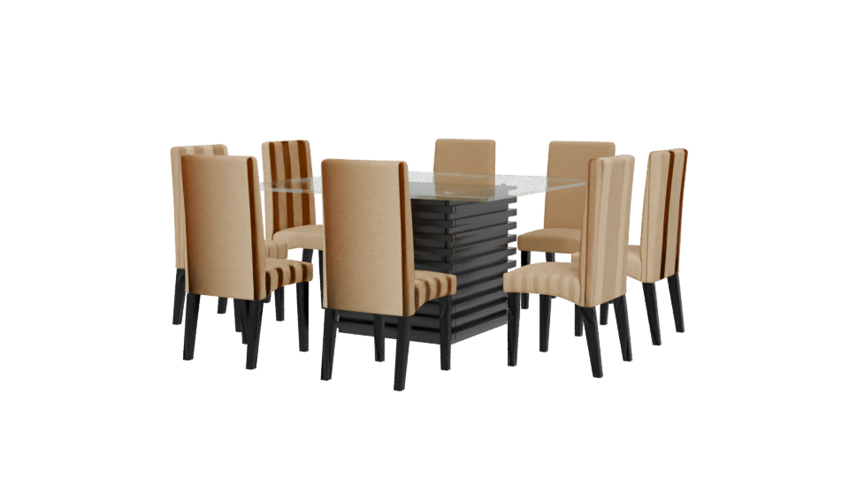Elegant Glass Dining Table with Upholstered Chairs - Professional 3D Model Render 12