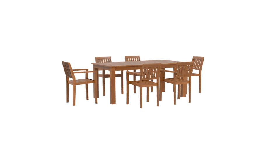 Elegant Wooden Outdoor Dining Set 3D Model - Professional 3D Model Render 4
