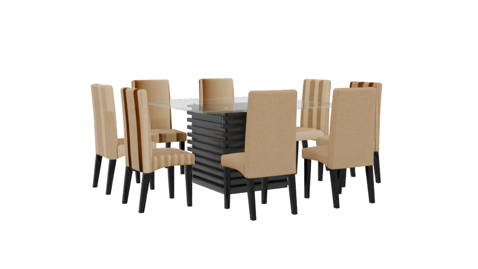Elegant Glass Dining Table with Upholstered Chairs - Professional 3D Model Render 4