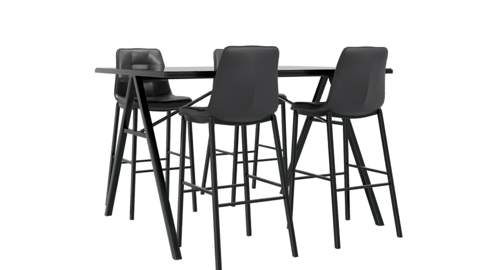 Stylish Black Dining Table with Stools 3D Model - Professional 3D Model Render 4