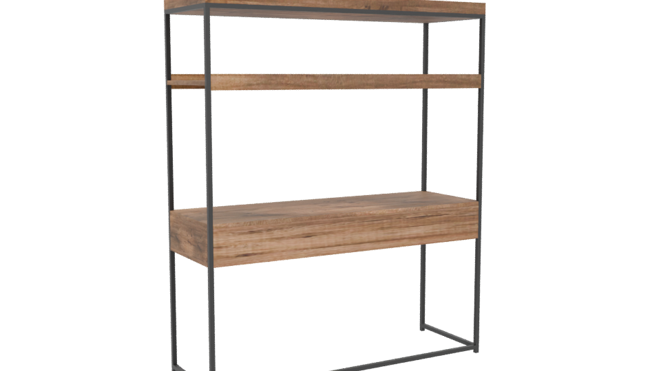 Stylish Industrial Wooden Display Shelf 3D Model - Professional 3D Model Render 4