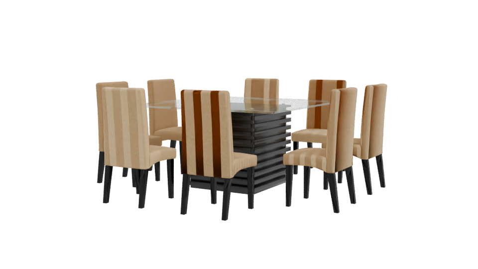 Elegant Glass Dining Table with Upholstered Chairs - Professional 3D Model Render 9