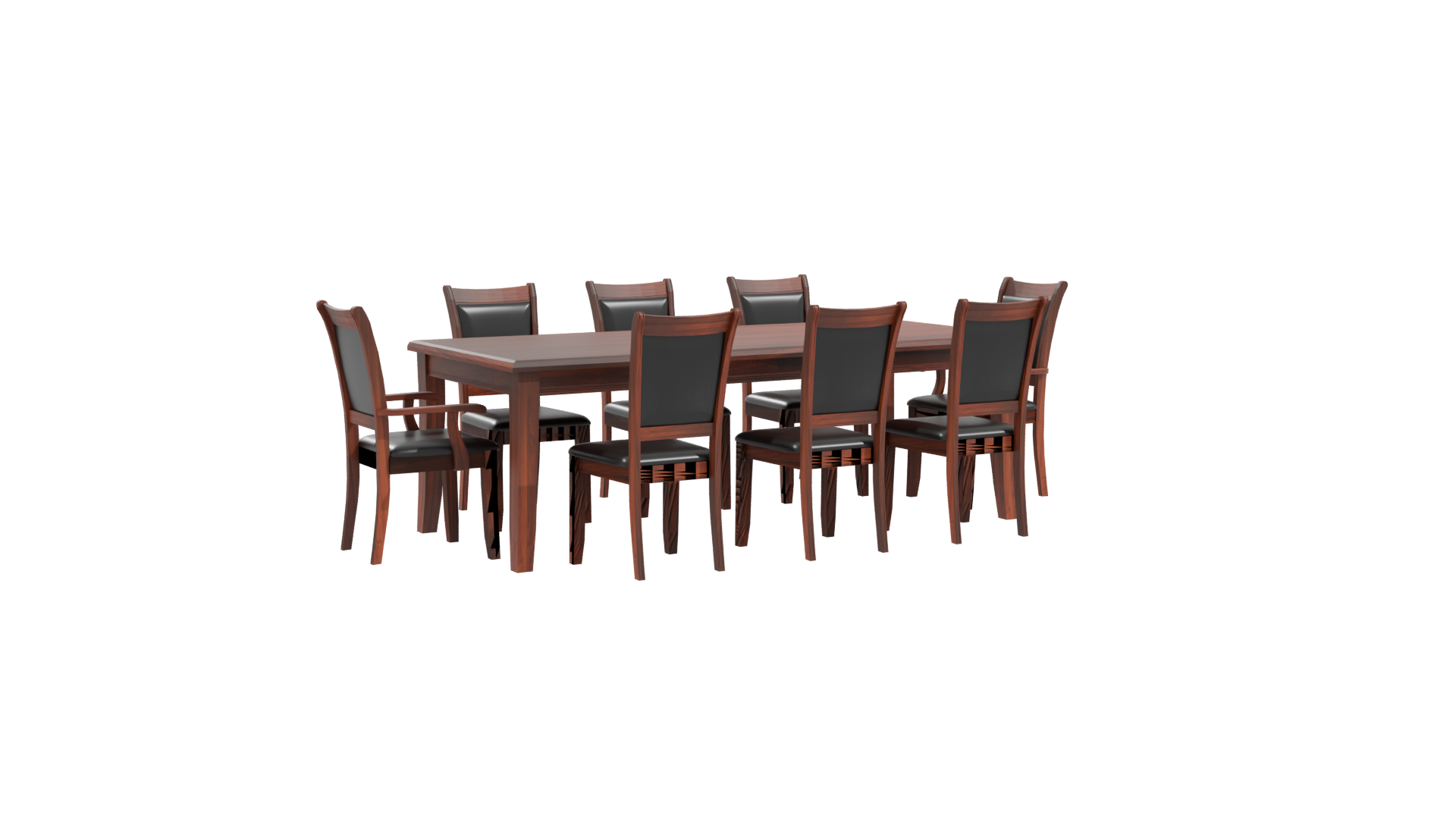 Elegant Rectangular Wooden Dining Table Set 3D Model - Professional 3D Model Render 10